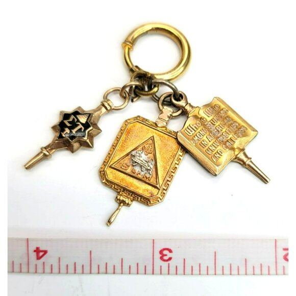 Vintage 10k Gold Fraternal and Ivanhoe Mining Charms Keychain Set 1942 CT32 - Picture 2 of 9